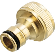 Conector de alamă pentru robinet pentru furtunuri de grădină cu filet interior și cuplă rapidă cu inel de etanșare negru.