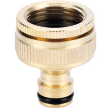 Conector de robinet din alamă cu filet interior și suprafață de prindere striată.