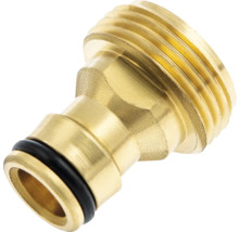 Conector pentru robinet din alamă cu filet exterior și garnitură de cauciuc.