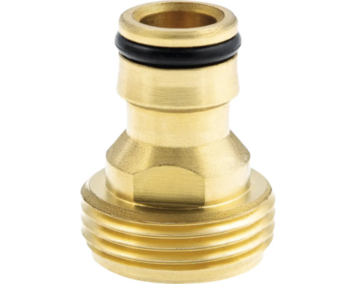 Conector de alamă pentru robinet cu filet exterior și inel de etanșare.