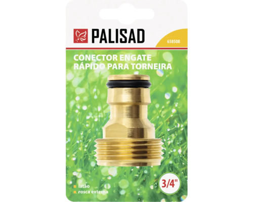 Logo Palisad conector de alamă pentru robinet cu filet exterior trei sferturi inch pentru furtunuri de grădină.