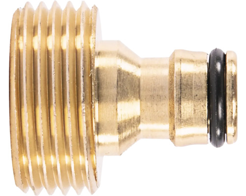 Conector de robinet din alamă cu filet exterior și mufă de cuplare cu inel de etanșare.