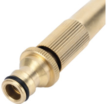 Duză de pulverizare reglabilă din alamă cu mâner striat și conector.