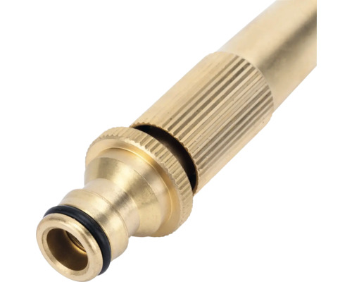 Duză de pulverizare reglabilă din alamă cu mâner striat și conector.