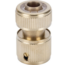 Conector de furtun din alamă cu suprafață striată și garnitură internă pentru irigarea grădinii.
