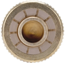 Aerator rotund din alamă văzut de sus cu inserție din plastic.