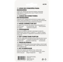 Informații despre produs pentru un set de conectare furtun din alamă, inclusiv adaptor și cuplaj rapid de 1/2 inch cu Aquastop.