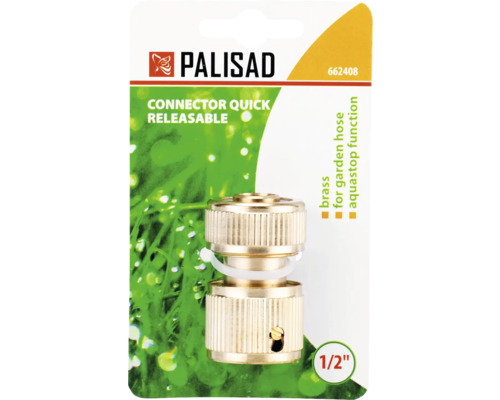 Conector pentru furtun Palisad din alamă cu funcție aquastop pentru furtunuri de grădină, 1/2 inch, cuplaj rapid