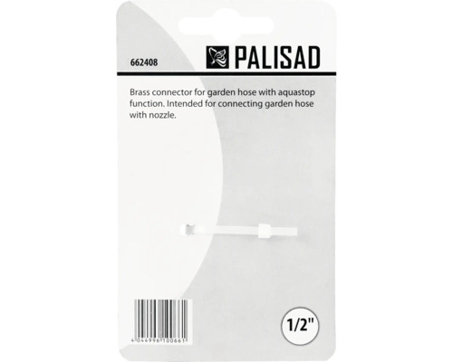 Conector din alamă Palisad cu funcție aquastop pentru furtunuri de grădină, 1/2 inch, Palisad Logo.