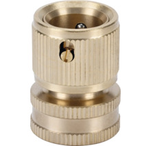 Conector pentru furtun din alamă cu suprafață striată și șurub de fixare.