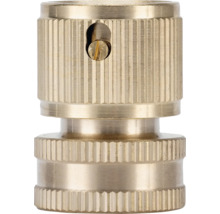 Conector pentru robinet din alamă cu suprafață striată și șurub de fixare.