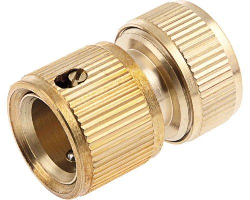 Conector de furtun din alamă pentru udarea grădinii cu suprafață striată.