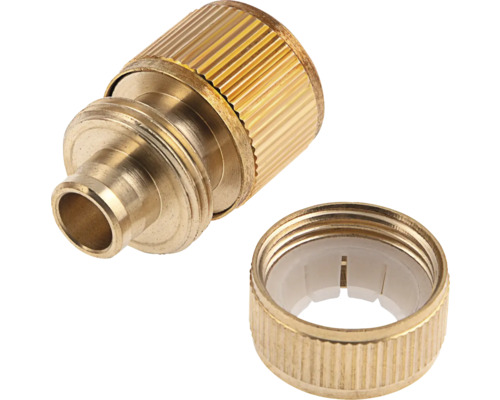 Conector pentru furtun din alamă pentru irigarea grădinii, din două piese cu rizuri.