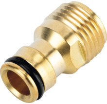 Conector de furtun din alamă pentru irigarea grădinii cu filet exterior și inel de etanșare.