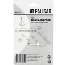 Spatele ambalajului unui adaptor din alamă Palisad cu o diagramă a posibilităților de conectare pentru sistemele de irigare a grădinii.