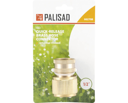 Conector rapid din alamă Palisad pentru furtunuri de grădină cu filet interior, dimensiune 1/2 inch.