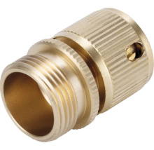 Conector pentru furtun din alamă, cu filet exterior și suprafață striată.