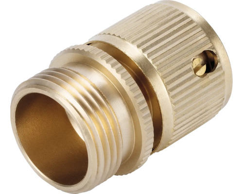Conector pentru furtun din alamă, cu filet exterior și suprafață striată.
