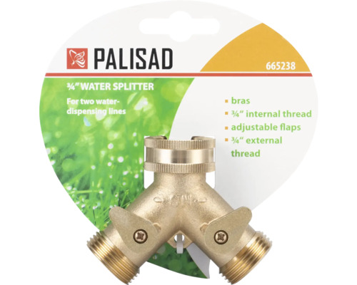 Distribuitor cu 2 căi Palisad din alamă, cu filet interior de 3/4 inch și două filete exterioare de 3/4 inch, reglabil individual.