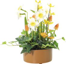 Buchet artificial de flori cu narcise într-un ghiveci