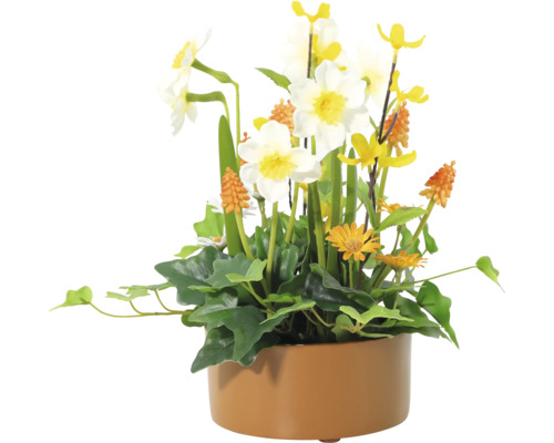 Buchet artificial de flori cu narcise într-un ghiveci