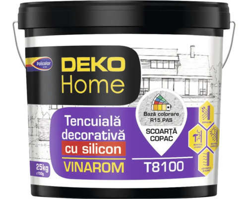 Tencuială decorativă cu silicon Deko Home Vinarom T8100 cu textură de scoarță de copac, 25 kilograme.