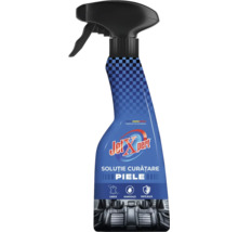 Soluție de curățare piele Jet Xpert în flacon albastru cu pulverizator. Curăță, degresează și protejează suprafețele din piele.