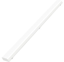 Corp de iluminat LED alb, rezistent la umiditate, design dreptunghiular subțire.