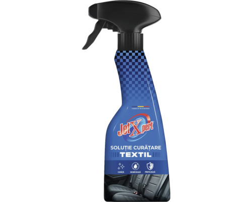 Soluție curățare textil JetXpert sub formă de spray pentru scaune auto, curăță, degresează și protejează.