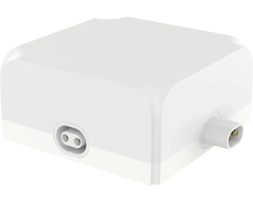 Conector pătrat din plastic alb pentru sisteme de iluminat cu LED cu conexiuni cu doi pini.