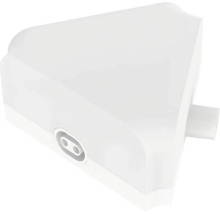 Conector de colț alb din plastic pentru corpuri de iluminat sub dulap cu conexiune pe ambele părți.