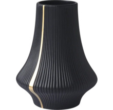 Vază neagră din ceramică cu structură canelată și o dungă verticală aurie