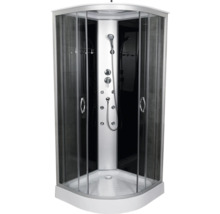 Cabină de duș completă cu panou de duș, duș de mână și jeturi de masaj.