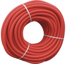 Rolă de tub flexibil corugat roșu din plastic pentru instalații electrice.