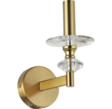 Aplică de perete aurie din metal cu elemente din cristal în design clasic.