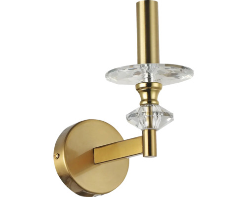 Aplică de perete aurie din metal cu elemente din cristal în design clasic.