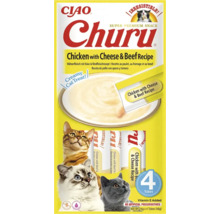 Gustare cremoasă pentru pisici Ciao Churu, rețetă cu pui, brânză și vită, 4 tuburi de 14 grame.
