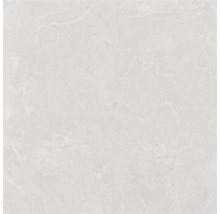 Placă ceramică pătrată din gresie porțelanată cu aspect de piatră și nervuri discrete în gri deschis.