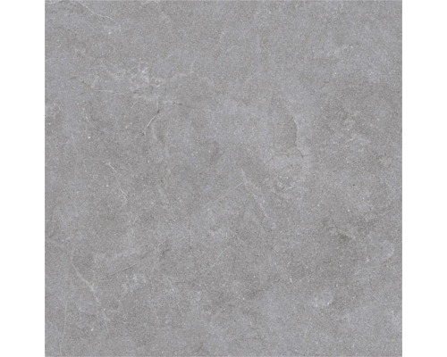 Placă ceramică din gresie porțelanată cu aspect de piatră, mată, gri cu nervuri fine.