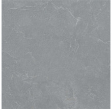 Placă pătrată din gresie porțelanată cu aspect de piatră naturală gri cu nervuri deschise fine.