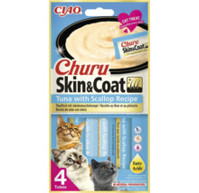 Gustare pentru pisici CIAO Churu Skin și Coat, rețetă cu ton și scoici, 4 tuburi de 14 grame