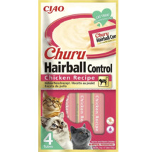 Ciao Logo, recompensă pentru pisici Churu Hairball Control rețetă cu pui, 4 tuburi, 56 grame, fără cereale, fără conservanți artificiali.