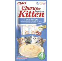 CIAO Churu for Kitten Rețetă cu ton, gustare pentru pisicuțe sub un an, 4 tuburi a câte 14 grame fiecare, conține taurină și vitamina E.
