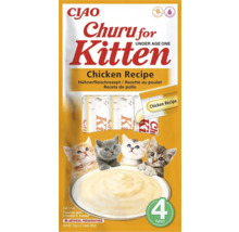 Recompensă Ciao Churu pentru pisoi sub un an, rețetă cu pui, patru tuburi de paisprezece grame, fără cereale, umiditate ridicată.