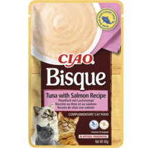 Hrană complementară pentru pisici Ciao Bisque, rețetă cu ton și somon, fără cereale, plic de 40 de grame.