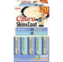 Recompensă pentru pisici Ciao Churu Skin și Coat, pachet cu 20 de tuburi, rețete cu ton și ton cu scoici, fără cereale.