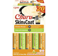 Ciao Logo, recompensă pentru pisici Churu Skin și Coat, 20 de tuburi a 14 grame, pui și scoici, fără cereale, cu vitamina E.