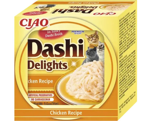 Hrană pentru pisici Ciao Dashi Delights, rețetă cu pui în supă dashi, calitate premium, fără conservanți artificiali.