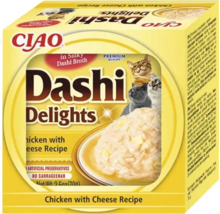 Hrană pentru pisici Ciao Dashi Delights, rețetă cu pui și brânză în supă Dashi, 70 grame.