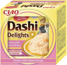 Hrană pentru pisici Ciao Dashi Delights, rețetă cu pui și somon în supă dashi, 70 grame.